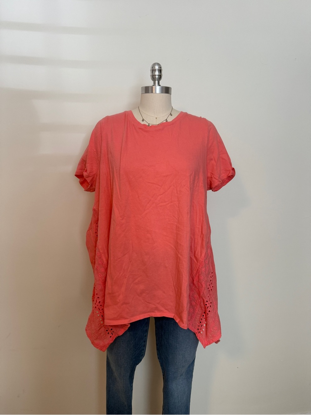 Lane Bryant Coral Lace Sides Swing Tee
